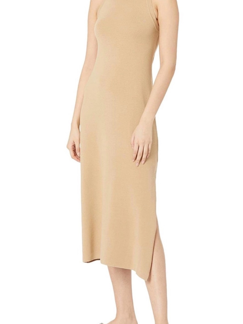 Minimal Ribbed Tank Midi Dress in Tan Size XL
